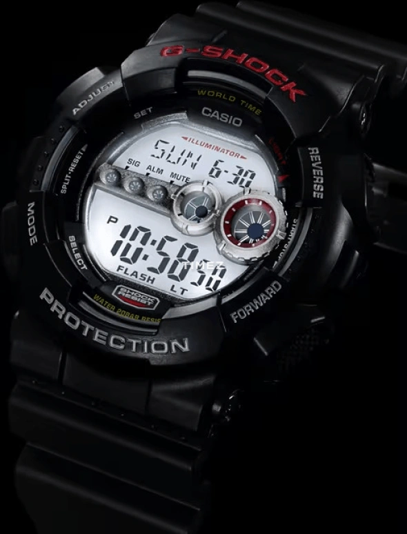 卡西欧,G-SHOCK 51.20毫米,51.20毫米,合成树脂,黑色,灰色,石英,倒计时,计时,月历,星期历,矿物水晶,圆形,GD100,GD100-1A