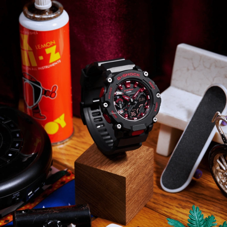 卡西欧,G-SHOCK 47.10毫米,47.10毫米,合成树脂,碳纤维,黑色,石英,倒计时,计时,月历,星期历,矿物水晶,圆形,GA2200BNR,GA2200BNR-1A
