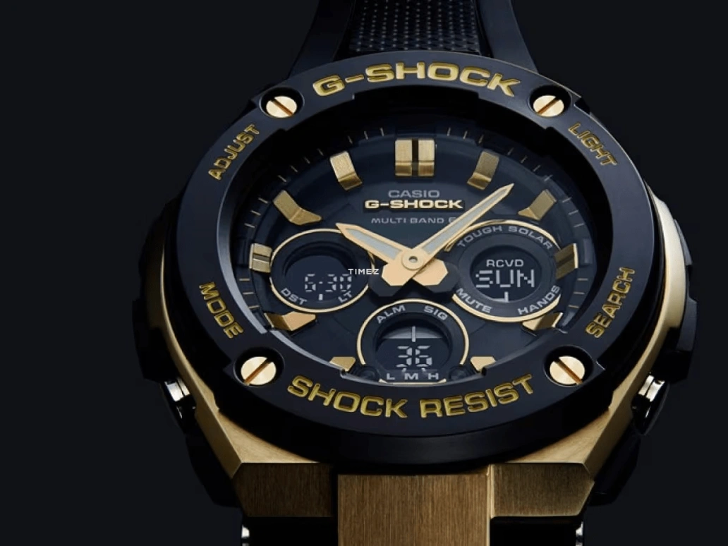 卡西欧,G-STEEL 55.90x49.30毫米,55.90x49.30毫米,合成树脂,不锈钢,黑色,石英,倒计时,计时,日历,动力储存指示,玻璃,圆形,GST,GST-W300G-1A9