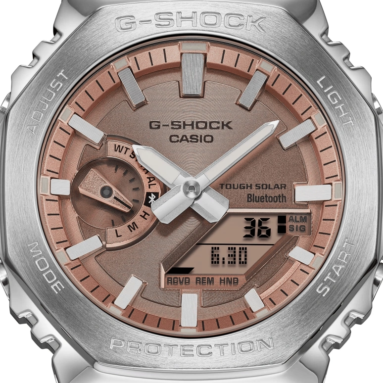卡西欧,G-SHOCK 44.40毫米,44.40毫米,不锈钢,粉色,石英,倒计时,计时,月历,星期历,矿物水晶,八角形,GMB2100AD,GMB2100AD-5A
