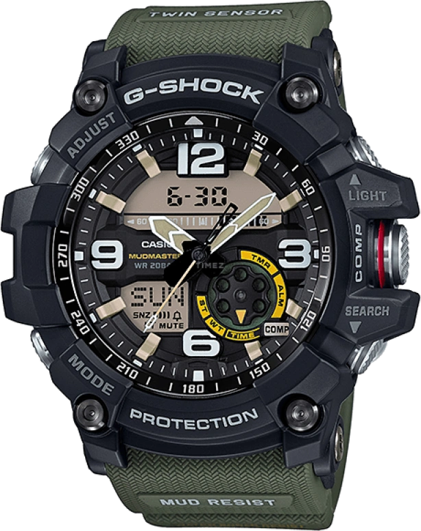 卡西欧,Mudmaster 55.30毫米,55.30毫米,合成树脂,不锈钢,黑色,石英,倒计时,计时,万年历,月历,自制机芯,矿石,GG,GG-1000-1A3