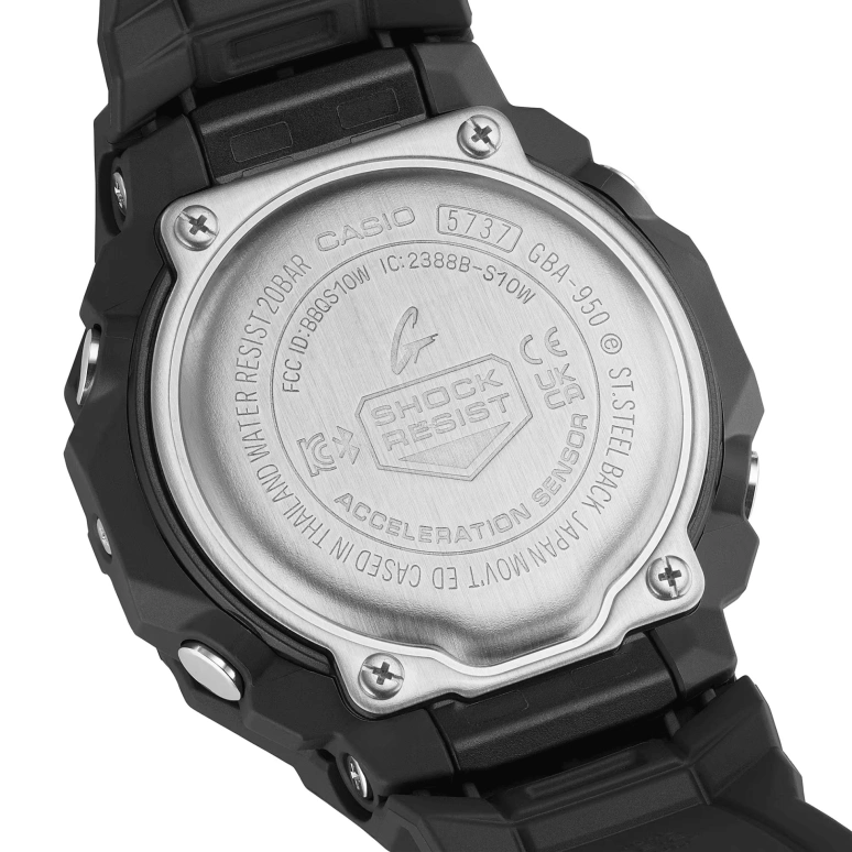 卡西欧,G-SHOCK 48.50x43.90毫米,48.50x43.90毫米,碳纤维,生物基,合成树脂,黑色,石英,倒计时,计时,月历,星期历,矿物水晶,圆形,GBA950,GBA950-1A
