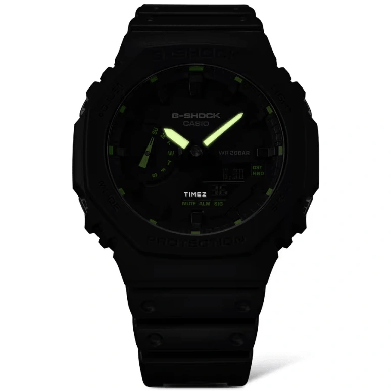 卡西欧,G-SHOCK 48.50x45.40毫米,48.50x45.40毫米,碳纤维,合成树脂,黑色,石英,倒计时,计时,月历,星期历,矿物水晶,八角形,GA2100,GA2100-1A3