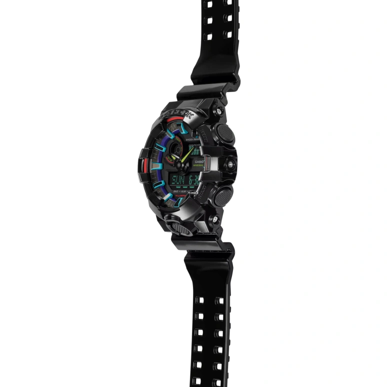 卡西欧,G-SHOCK 53.40毫米,53.40毫米,合成树脂,黑色,石英,倒计时,计时,月历,星期历,矿物水晶,圆形,GA700RGB,GA700RGB-1A