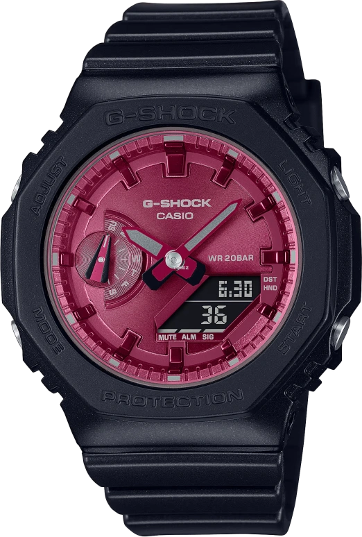 卡西欧,G-SHOCK 46.20x42.90毫米,46.20x42.90毫米,合成树脂,碳纤维,酒红色,石英,倒计时,计时,月历,星期历,矿物水晶,圆形,GMAS2100RB1A