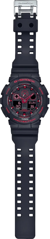 卡西欧,G-SHOCK 55x51.20毫米,55x51.20毫米,合成树脂,黑色,红色,石英,倒计时,计时,月历,星期历,矿物水晶,圆形,GA100BNR,GA100BNR-1A