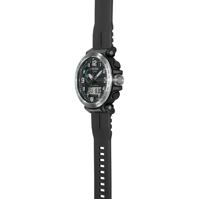 卡西欧,PROTREK 51.60x51.50毫米,51.60x51.50毫米,生物基,不锈钢,黑色,石英,倒计时,计时,月历,星期历,矿物水晶,玻璃,圆形,PRG601,PRG601-1