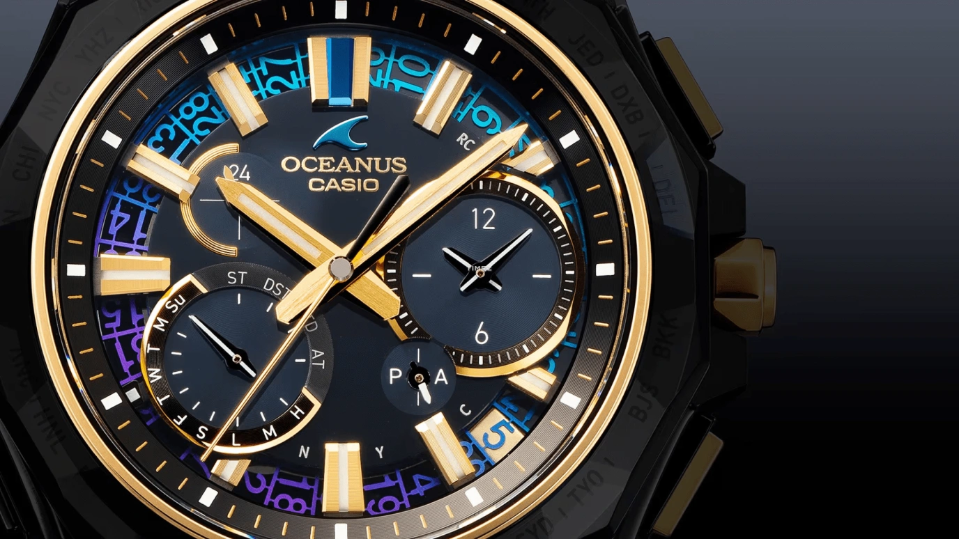 卡西欧,OCEANUS 47.50x42.80毫米,47.50x42.80毫米,钛,黑色,石英,计时,星期历,日历,世界时,蓝宝石,水晶玻璃,圆形,OCWSG1000ZE1A