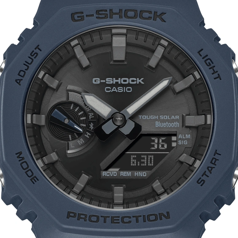 卡西欧,G-SHOCK 48.50x45.40毫米,48.50x45.40毫米,合成树脂,碳纤维,黑色,石英,倒计时,计时,月历,星期历,矿物水晶,圆形,GAB2100,GAB2100-2A
