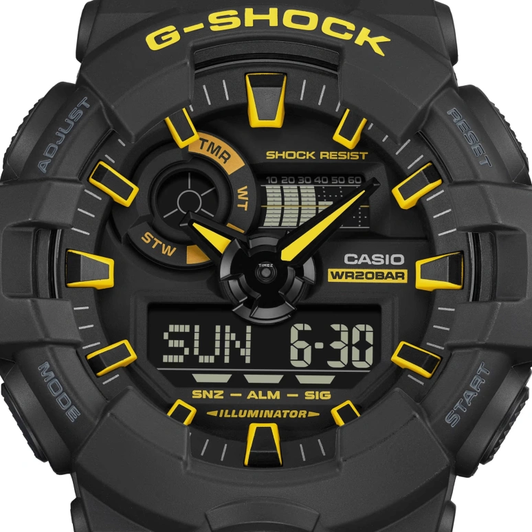 卡西欧,G-SHOCK 53.40毫米,53.40毫米,合成树脂,黑色,石英,倒计时,计时,月历,星期历,矿物水晶,圆形,GA700CY,GA700CY-1A