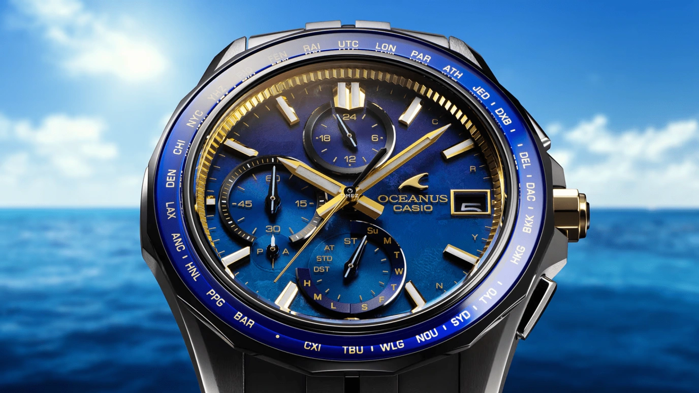 卡西欧,OCEANUS 47.50x42.80毫米,47.50x42.80毫米,钛,蓝色,石英,计时,星期历,日历,世界时,蓝宝石,水晶玻璃,圆形,OCW,OCW-S7000SS-2A