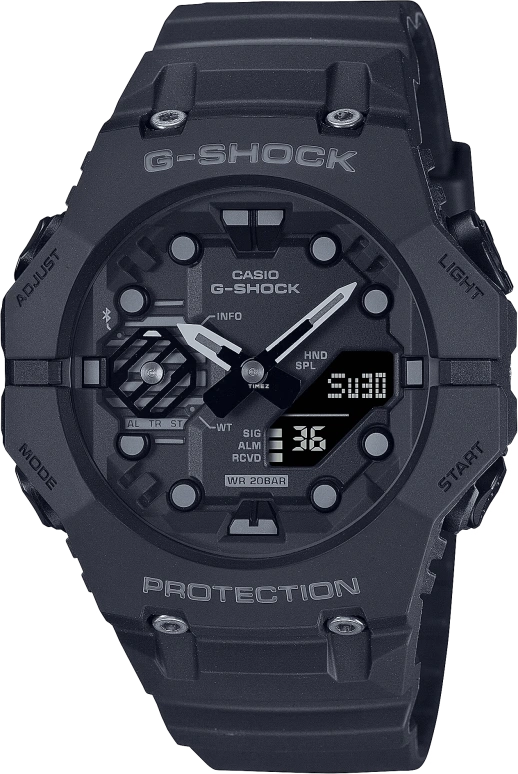 卡西欧,G-SHOCK 42.50x46毫米,42.50x46毫米,合成树脂,碳纤维,黑色,石英,倒计时,计时,月历,星期历,矿物水晶,圆形,GAB001,GAB001-1A
