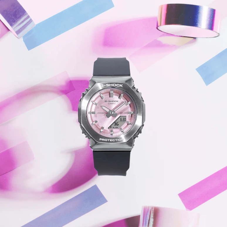 卡西欧,G-SHOCK 45.90x40.50毫米,45.90x40.50毫米,合成树脂,粉红色,石英,倒计时,计时,月历,星期历,矿物水晶,八角形,GMS2110,GMS2110-4A