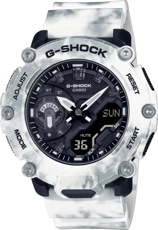 卡西欧,G-SHOCK 47.10毫米,47.10毫米,合成树脂,白色,石英,倒计时,计时,月历,星期历,矿物水晶,圆形,GA2200GC,GA2200GC-7A