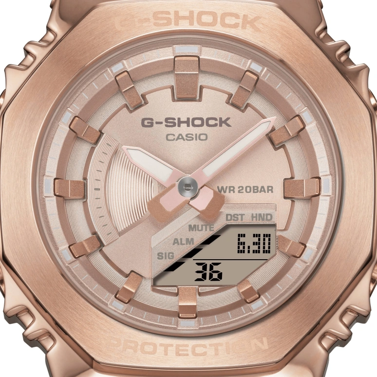 卡西欧,G-SHOCK 40.40毫米,40.40毫米,合成树脂,粉金色,石英,倒计时,计时,月历,星期历,矿物水晶,八角形,GMS2100PG,GMS2100PG-4A