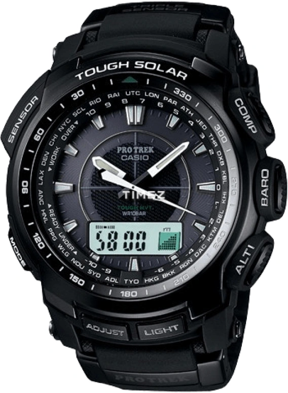 卡西欧,PROTREK 49.30毫米,49.30毫米,不锈钢,黑色,石英,PRW,PRW-5100-1