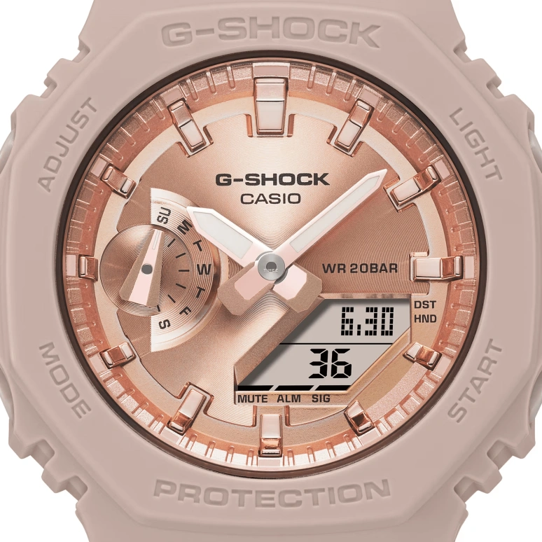 卡西欧,G-SHOCK 42.90毫米,42.90毫米,碳纤维,合成树脂,玫瑰金色,石英,倒计时,计时,月历,星期历,矿物水晶,八角形,GMAS2100MD4A