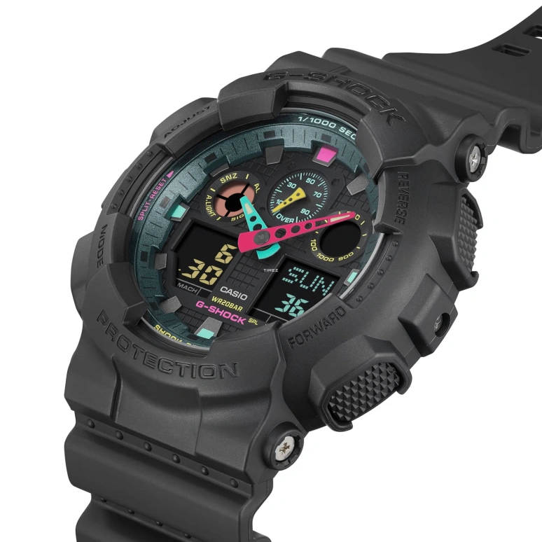 卡西欧,G-SHOCK 51.20毫米,51.20毫米,合成树脂,黑色,石英,倒计时,计时,月历,星期历,矿物水晶,圆形,GA100MF,GA100MF-1A