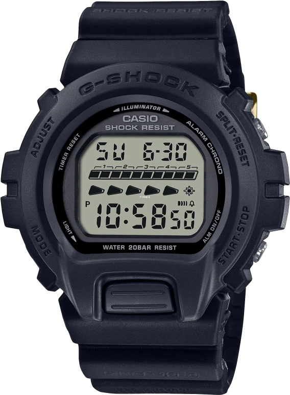 卡西欧,G-SHOCK 53.20x50毫米,53.20x50毫米,生物基,合成树脂,黑色,灰色,自动上弦,倒计时,计时,月历,星期历,矿物水晶,圆形,DW6640RE,DW6640RE-1