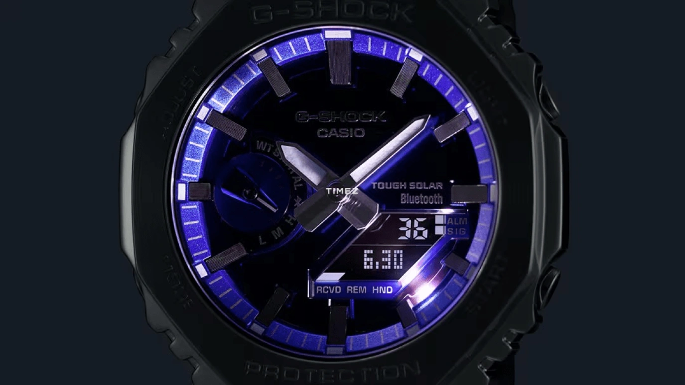卡西欧,G-SHOCK 44.40毫米,44.40毫米,不锈钢,蓝色,石英,倒计时,计时,月历,星期历,矿物水晶,八角形,GMB2100AD,GMB2100AD-2A