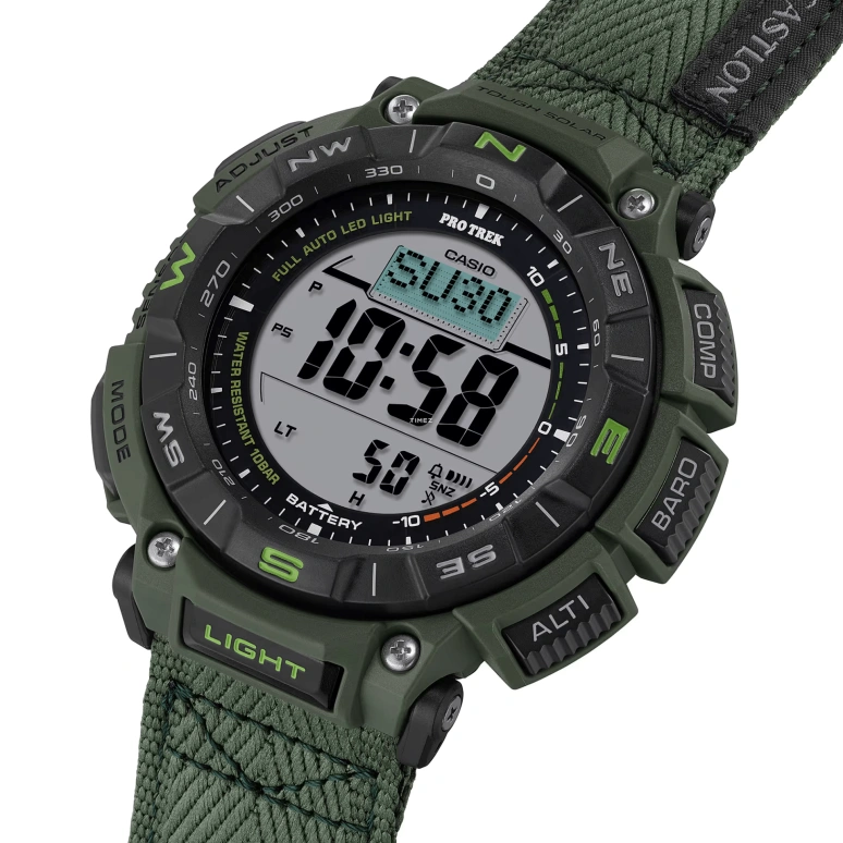 卡西欧,PROTREK 54.70x51.70毫米,54.70x51.70毫米,合成树脂,生物基,黑色,灰色,石英,倒计时,计时,月历,星期历,矿物水晶,圆形,PRG340B,PRG340B-3