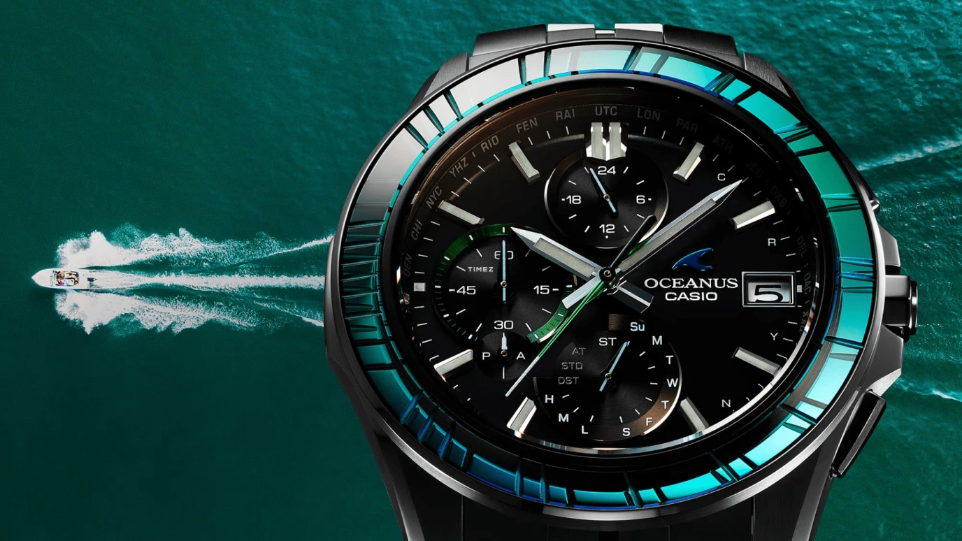 卡西欧,OCEANUS 47.50x42.80毫米,47.50x42.80毫米,钛,黑色,石英,倒计时,计时,星期历,日历,蓝宝石,水晶玻璃,圆形,OCWS7000SG1A