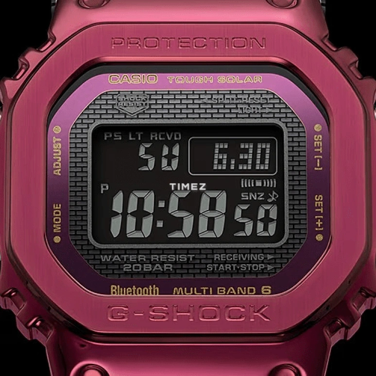 卡西欧,G-SHOCK 49.30x43.20毫米,49.30x43.20毫米,不锈钢,红色,石英,倒计时,计时,月历,星期历,矿物水晶,方形,GMWB5000RD,GMWB5000RD-4