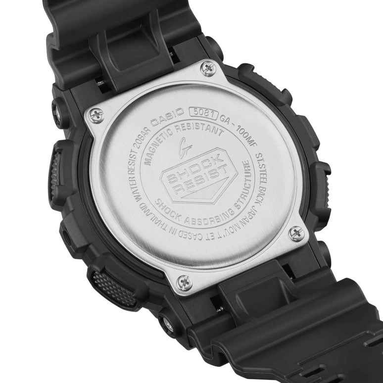 卡西欧,G-SHOCK 51.20毫米,51.20毫米,合成树脂,黑色,石英,倒计时,计时,月历,星期历,矿物水晶,圆形,GA100MF,GA100MF-1A
