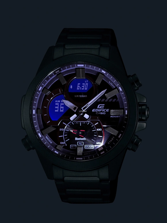 卡西欧,EDIFICE 52.30x48.70毫米,52.30x48.70毫米,精钢,黑色,石英,倒计时,计时,月历,星期历,矿物水晶,圆形,ECB30P,ECB30P-1A
