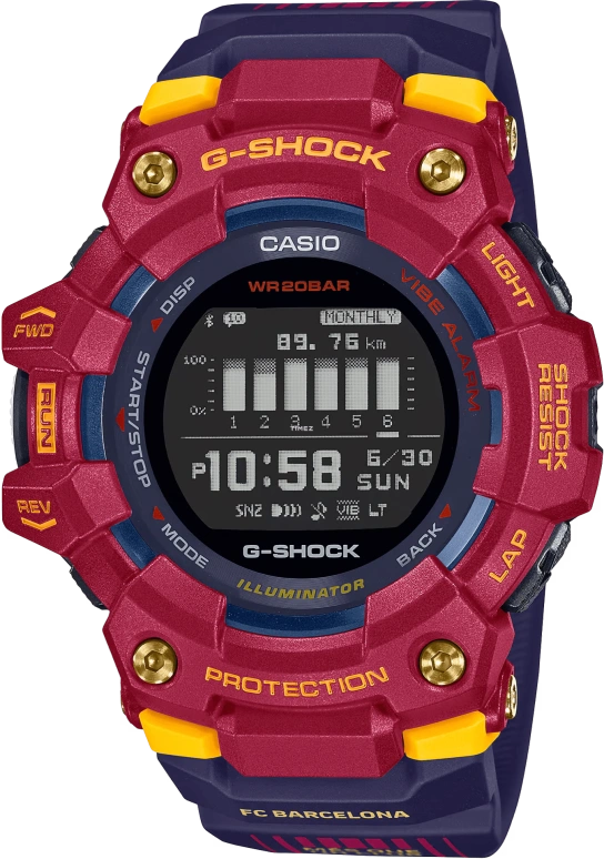 卡西欧,G-SHOCK 49.30毫米,49.30毫米,合成树脂,蓝色,石英,倒计时,计时,月历,星期历,矿物水晶,圆形,GBD100BAR,GBD100BAR-4