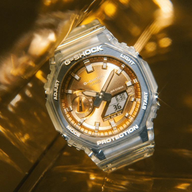 卡西欧,G-SHOCK 48.50x45.40毫米,48.50x45.40毫米,碳纤维,合成树脂,玫瑰金色,石英,倒计时,计时,月历,星期历,矿物水晶,八角形,GA2100BM,GA2100BM-7A5
