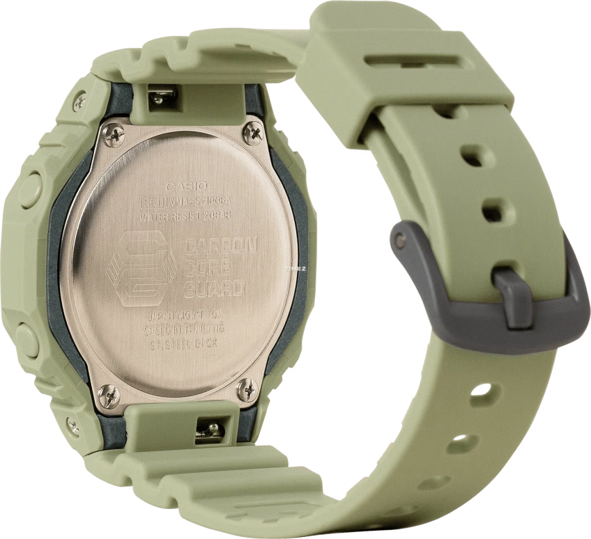 卡西欧,G-SHOCK 46.20x42.90毫米,46.20x42.90毫米,合成树脂,碳纤维,绿色,石英,倒计时,计时,月历,星期历,矿物水晶,圆形,GMAS2100BA3A