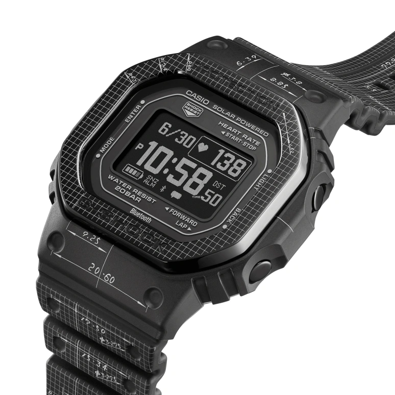 Casio,G-SHOCK 51.10x44.50mm,51.10x44.50mm,Bio-sourced,Black,Quartz,Chronograph,Moonphase,Month,Date,Hardlex,Square,DW,DW-H5600EX-1