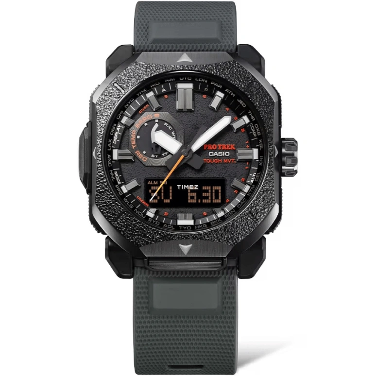 卡西欧,PROTREK 49.60x44.80毫米,49.60x44.80毫米,生物基,不锈钢,黑色,石英,倒计时,计时,月历,星期历,树脂,玻璃,八角形,PRW6900BF,PRW6900BF-1