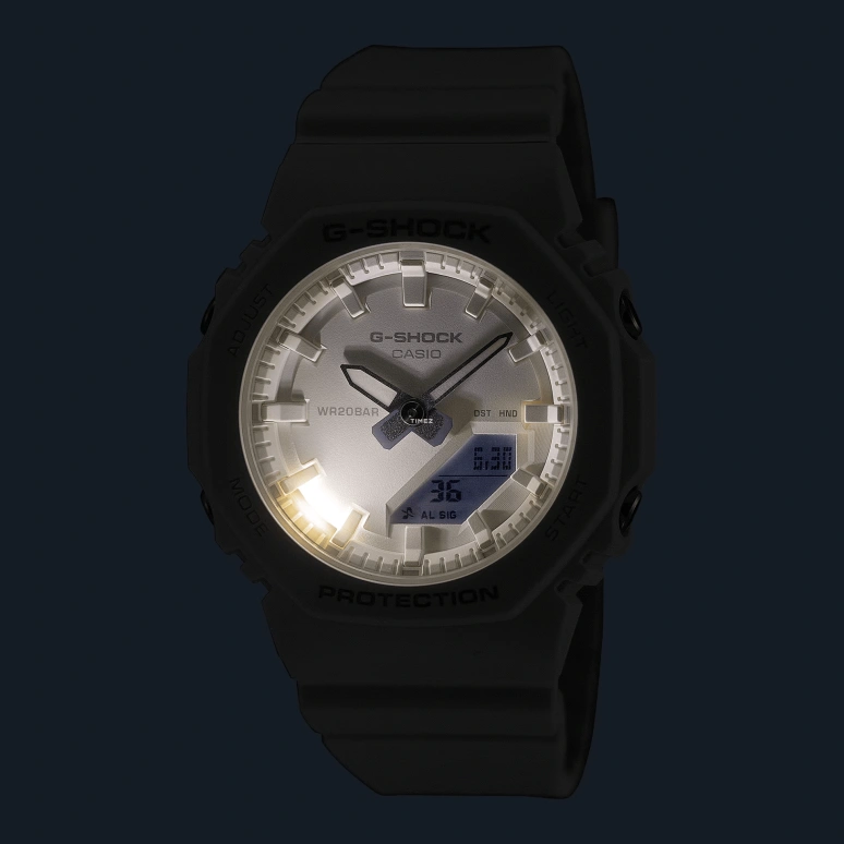 卡西欧,G-SHOCK 46x40.20毫米,46x40.20毫米,合成树脂,白色,石英,倒计时,计时,月历,星期历,矿物水晶,圆形,GMAP2100,GMAP2100-7A