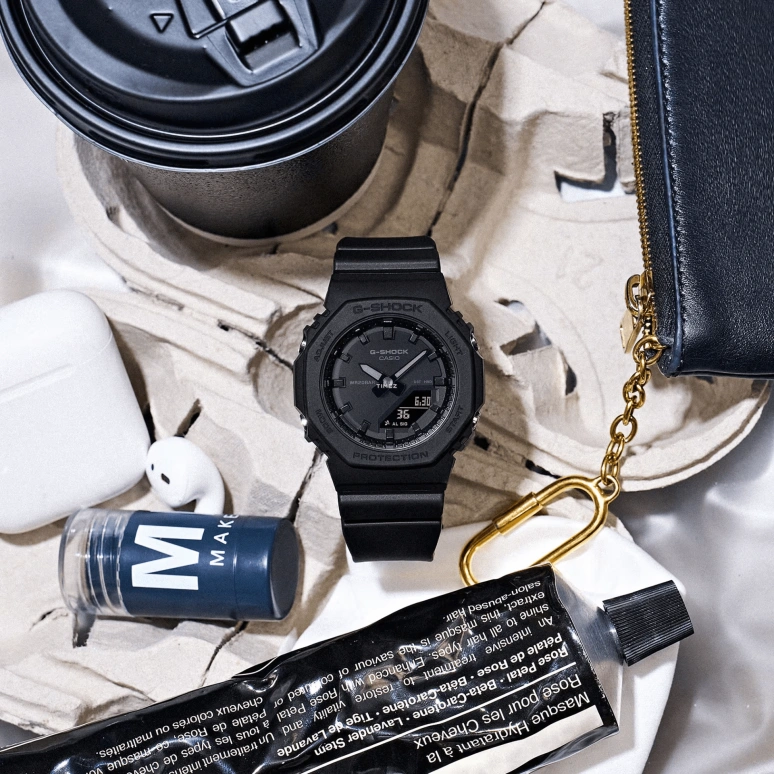 卡西欧,G-SHOCK 40.20毫米,40.20毫米,生物基,合成树脂,黑色,石英,倒计时,计时,月历,星期历,矿物水晶,八角形,GMAP2100BB,GMAP2100BB-1A