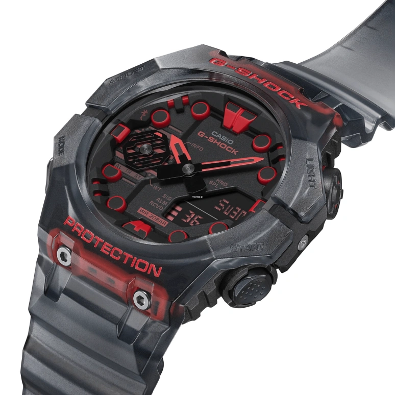 卡西欧,G-SHOCK 42.50x46毫米,42.50x46毫米,合成树脂,碳纤维,黑色,石英,倒计时,计时,月历,星期历,矿物水晶,圆形,GAB001G,GAB001G-1A