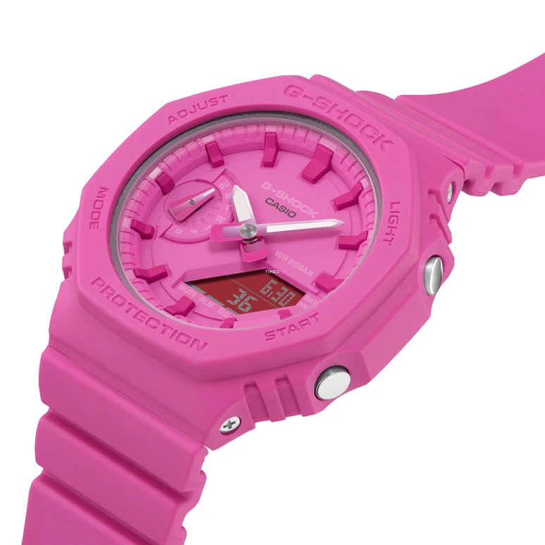 卡西欧,G-SHOCK 46.20x42.90毫米,46.20x42.90毫米,碳纤维,合成树脂,粉红色,石英,倒计时,计时,月历,星期历,矿物水晶,八角形,GMAS2100P,GMAS2100P-4A