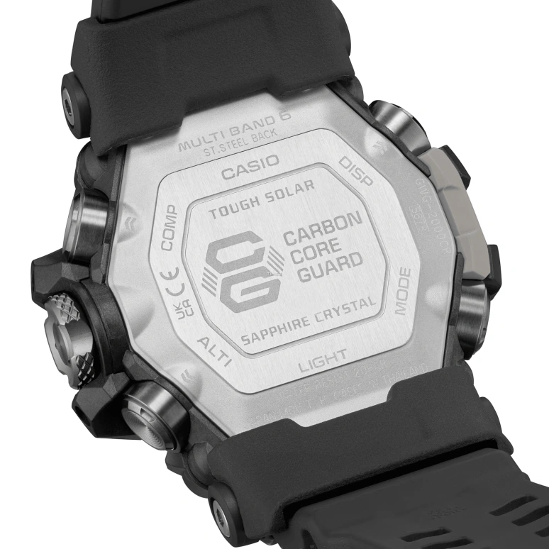 卡西欧,Mudmaster 54.40毫米,54.40毫米,合成树脂,锻造碳纤维,不锈钢,黑色,石英,倒计时,计时,月历,星期历,蓝宝石,圆形,GWG2000CR,GWG2000CR-1A