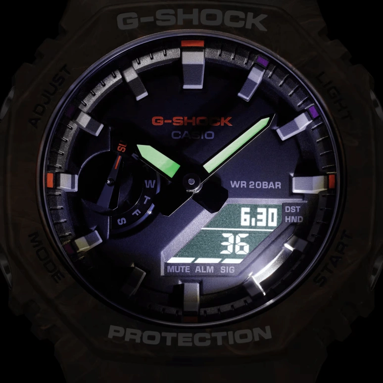 卡西欧,G-SHOCK 48.50x45.40毫米,48.50x45.40毫米,碳纤维,合成树脂,黑色,石英,倒计时,计时,月历,星期历,矿物水晶,八角形,GA2100FR,GA2100FR-5A