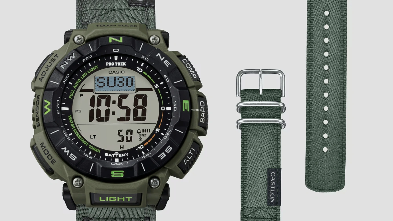 卡西欧,PROTREK 54.70x51.70毫米,54.70x51.70毫米,合成树脂,生物基,黑色,灰色,石英,倒计时,计时,月历,星期历,矿物水晶,圆形,PRG340B,PRG340B-3