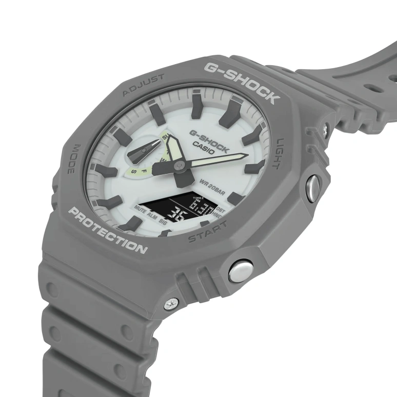 卡西欧,G-SHOCK 48.50x45.40毫米,48.50x45.40毫米,碳纤维,生物基,合成树脂,白色,石英,倒计时,计时,月历,星期历,矿物水晶,八角形,GA2100HD,GA2100HD-8A