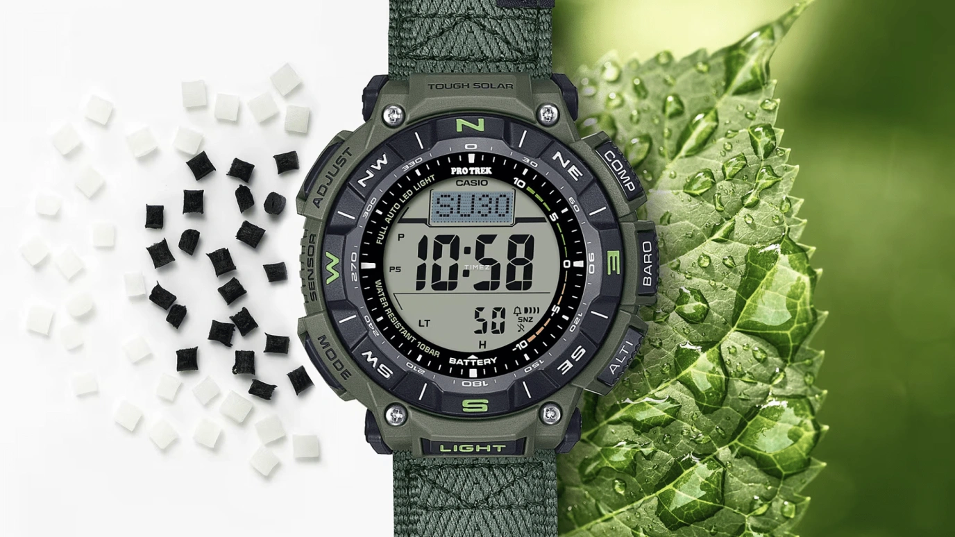 卡西欧,PROTREK 54.70x51.70毫米,54.70x51.70毫米,合成树脂,生物基,黑色,灰色,石英,倒计时,计时,月历,星期历,矿物水晶,圆形,PRG340B,PRG340B-3