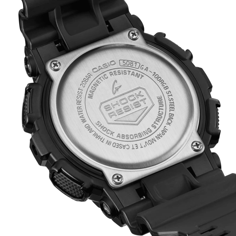 卡西欧,G-SHOCK 55x51.20毫米,55x51.20毫米,合成树脂,多色,石英,倒计时,计时,月历,星期历,矿物水晶,圆形,GA100RGB,GA100RGB-1A