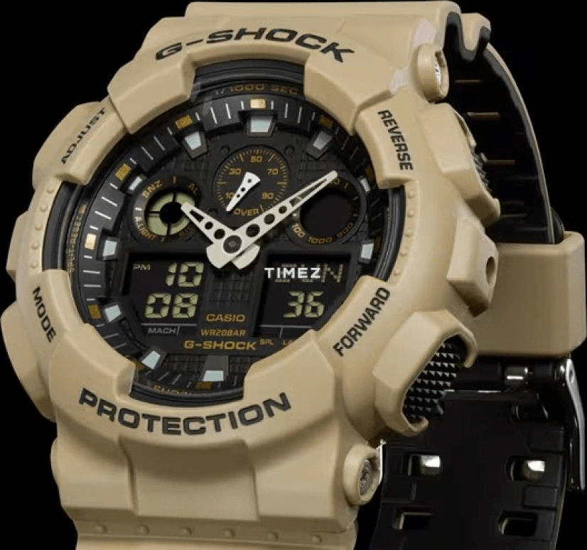 卡西欧,G-SHOCK 51.20毫米,51.20毫米,合成树脂,黑色,石英,倒计时,计时,月历,星期历,矿物水晶,圆形,GA100L,GA100L-8A
