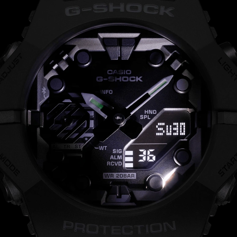 卡西欧,G-SHOCK 42.50x46毫米,42.50x46毫米,合成树脂,碳纤维,黑色,石英,倒计时,计时,月历,星期历,矿物水晶,圆形,GAB001,GAB001-1A