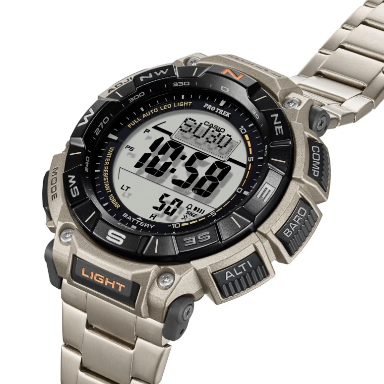 Casio,PROTREK 54.70x51.70mm,54.70x51.70mm,Bio-sourced,Black,Grey,Quartz,Countdown,Chronograph,Month,Date,Mineral,Glass,Round,PRG340T,PRG340T-7