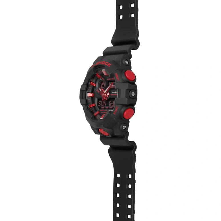 卡西欧,G-SHOCK 53.40毫米,53.40毫米,合成树脂,黑色,红色,石英,倒计时,计时,月历,星期历,矿物水晶,圆形,GA700BNR,GA700BNR-1A