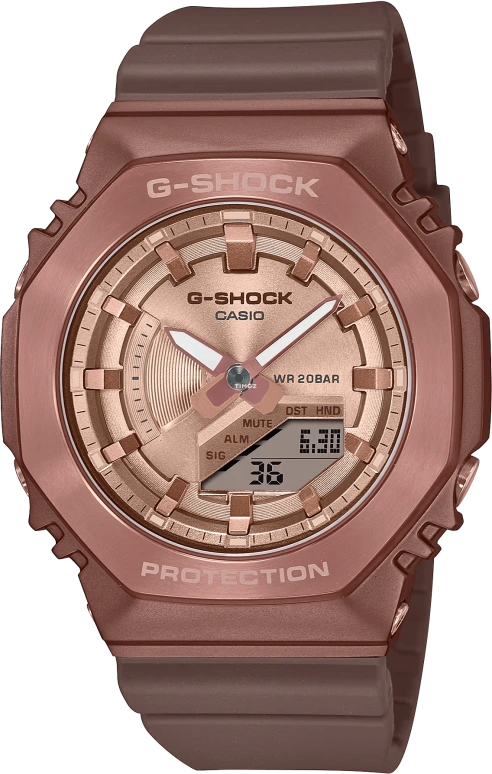 卡西欧,G-SHOCK 45.90x40.40毫米,45.90x40.40毫米,合成树脂,粉金色,石英,倒计时,计时,月历,星期历,矿物水晶,八角形,GMS2100BR,GMS2100BR-5A