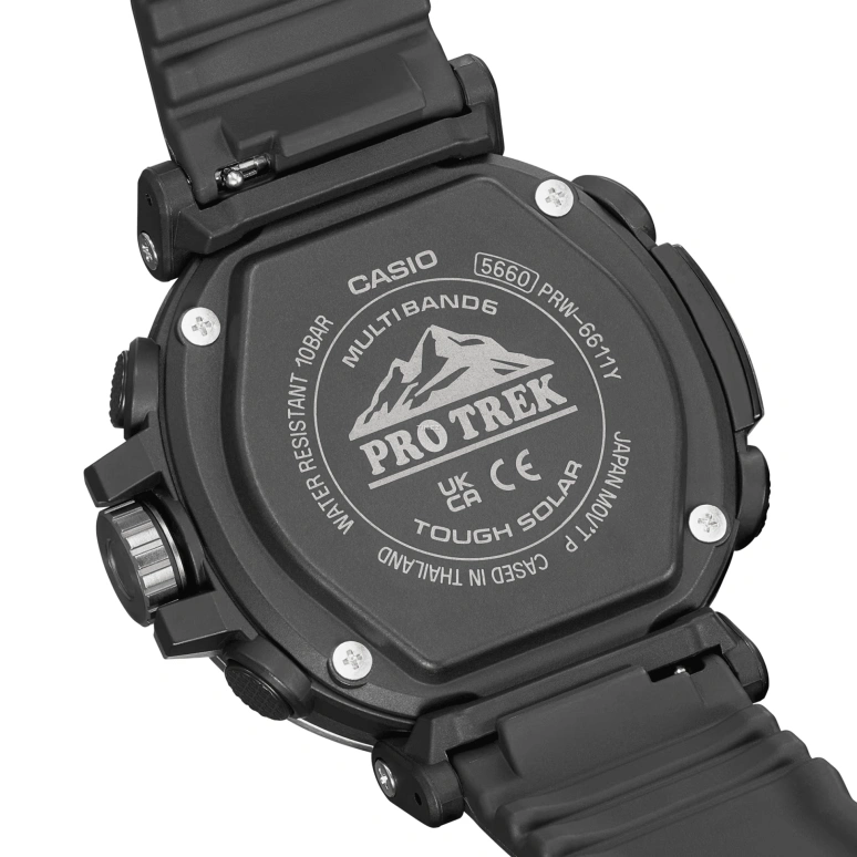 卡西欧,PROTREK 51.60x51.50毫米,51.60x51.50毫米,不锈钢,黑色,石英,倒计时,计时,月历,星期历,矿物水晶,圆形,PRW6611Y,PRW6611Y-1